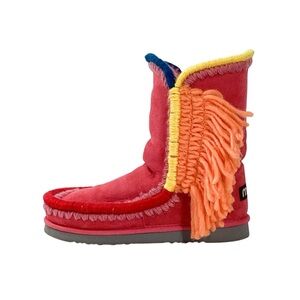 MOU Size 41 Fringed Boots Pop Color Overstitch Skeepskin Wool Eskimo Boot Mukluk